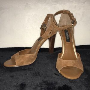 White House Black Market Peep-Toe Suede Heels